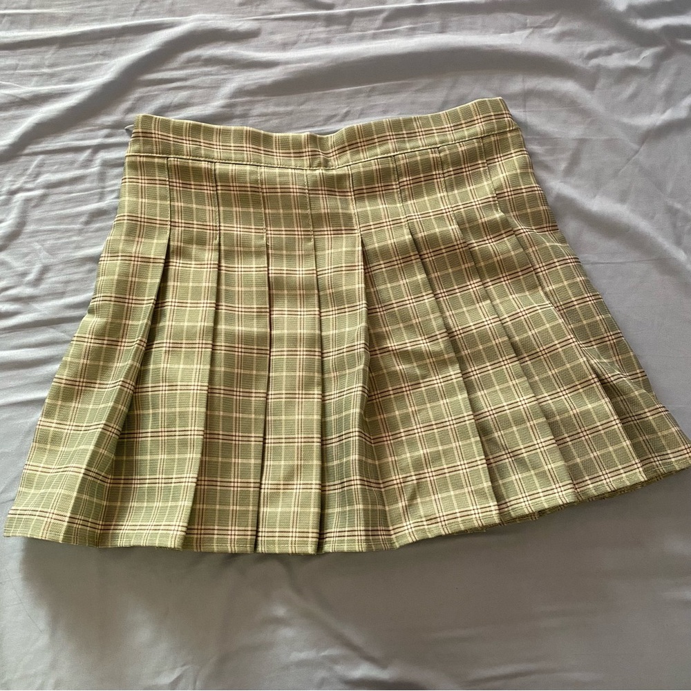 Plaid Green Pleated Skirt
